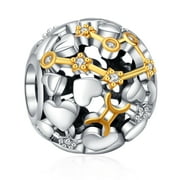 925 Sterling Silver Charm for Bracelets Two Tone Zodiac Sign Openwork Bead Charms Women Girl Holiday Gifts